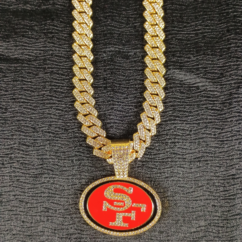 NFL San Francisco 49ers Necklace Pendant Cuban Chain Link Football Jewelry - Picture 3 of 6